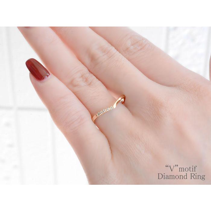 k18 リング レディース ダイヤモンド ダイヤモンドリング 指輪 18k 18金 ピンクゴールドk18 ダイヤ k18 Vライン シンプル 細い 記念日 プレゼントの画像
