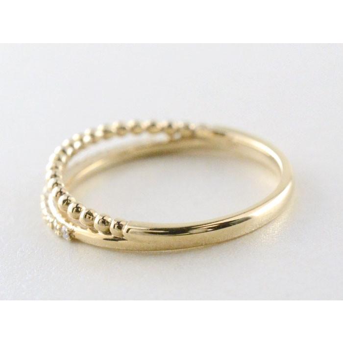 18金 リング レディース 指輪 ダイヤモンド イエローゴールドk18  k18 二連風 ハーフエタニティ ボールアーム 18k 重ねづけ 華奢  クリスマスの画像
