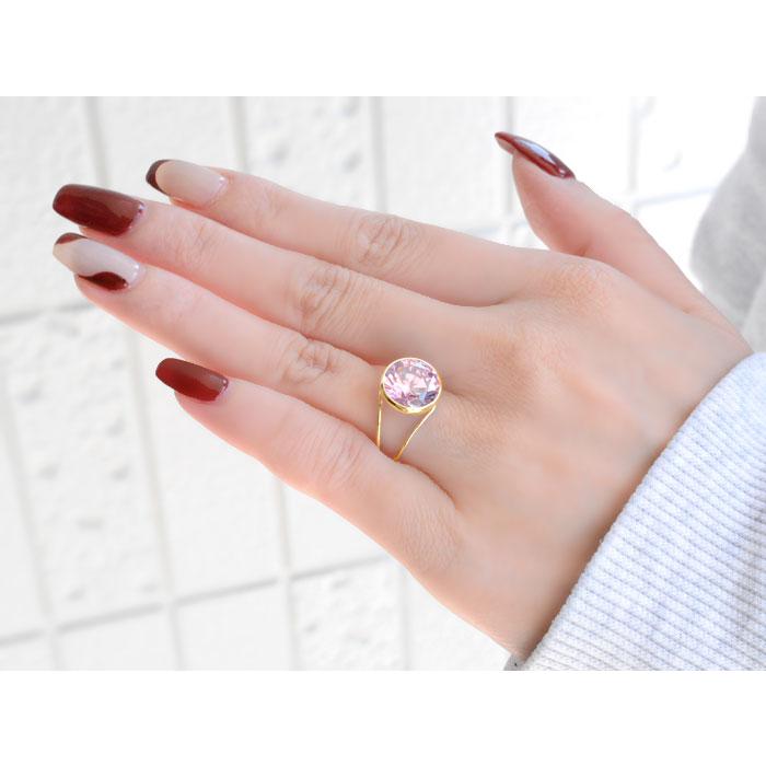 k18 リング レディース ピンクキュービック 一粒 ピンキーリング 18金 イエローゴールド アンティーク調 ファッションリング 指輪 カラーストーン 人気の画像