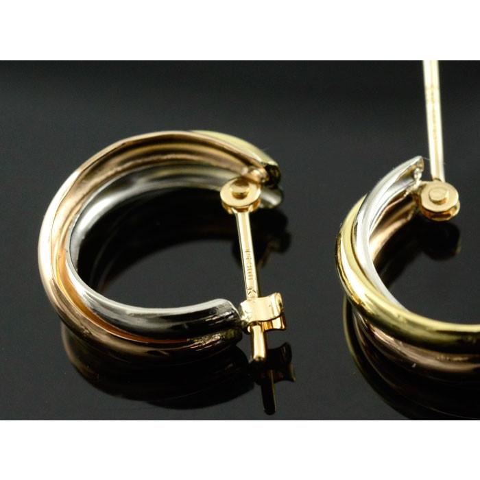 フープピアス レディース 18金 K18 ピアス スリーカラー 3カラー PT900 イエローゴールド ピンクゴールド 小さめ 地金 シンプル 上品 日本製 ギフト プレゼントの画像