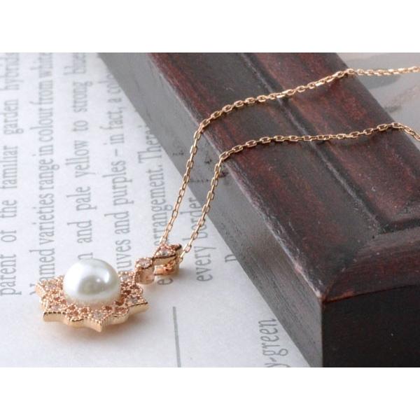 ネックレス レディース 18金 K18 ダイヤモンド パール ペンダント ピンクゴールド 華奢 シンプル 真珠 ダイヤネックレス 18K プレゼント ギフト クリスマスの画像
