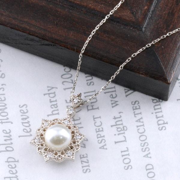 ネックレス レディース ダイヤモンド パール 18金 ホワイトゴールドk18 ペンダント ダイヤ 18k K18 ゴールド 華奢 シンプル 上品 人気 クリスマス ギフト