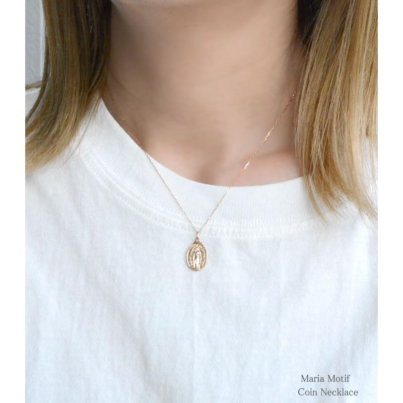 コイン ネックレス レディース k18 ピンクゴールドk18 マリア オーバル コインモチーフネックレス 18k 18金 ペンダント シンプル 地金 上品 華奢の画像