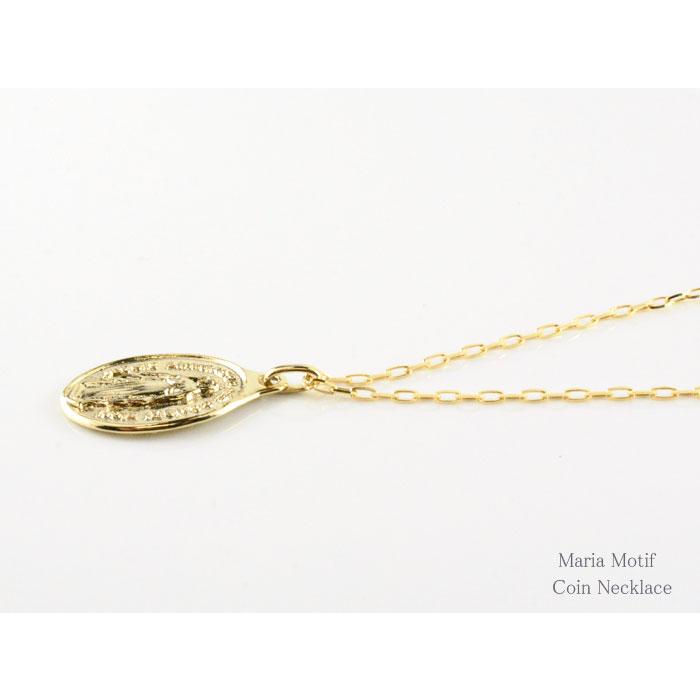 コイン ネックレス レディース k18 イエローゴ-ルドk18 マリア オーバル コインモチーフネックレス 18k 18金 ペンダント シンプル 地金 上品 華奢の画像