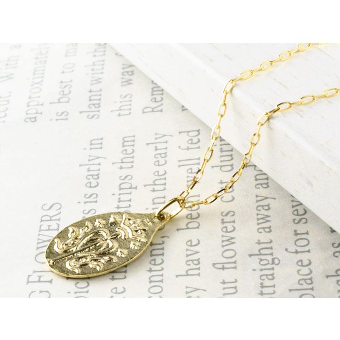 コイン ネックレス レディース k18 イエローゴ-ルドk18 マリア オーバル コインモチーフネックレス 18k 18金 ペンダント シンプル 地金 上品 華奢の画像