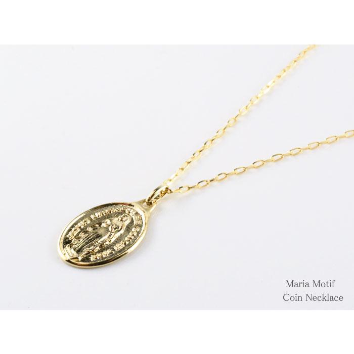 コイン ネックレス メンズ k18 イエローゴ-ルドk18 マリア オーバル コインモチーフネックレス 18k 18金 ペンダント シンプル 地金 上品 華奢の画像