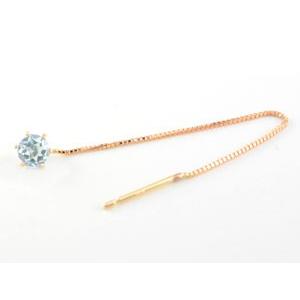 K18 ピアス レディース 18金 アクアマリン アメリカンピアス ロングピアス ピンクゴールド 一粒 4mm 3月誕生石 揺れる 華奢 シンプル プレゼント クリスマスの画像