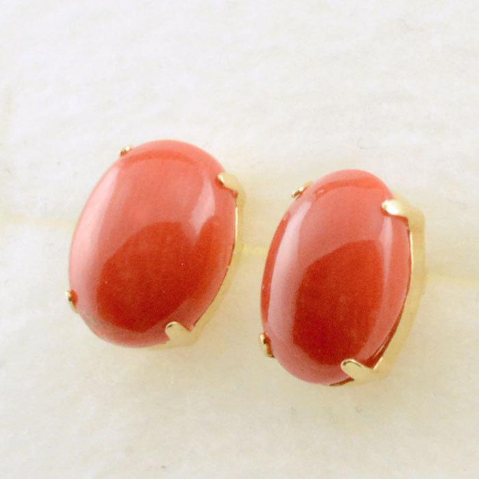 ピアス レディース 18金 スタッドピアス 珊瑚 大粒 サンゴ シンプル 