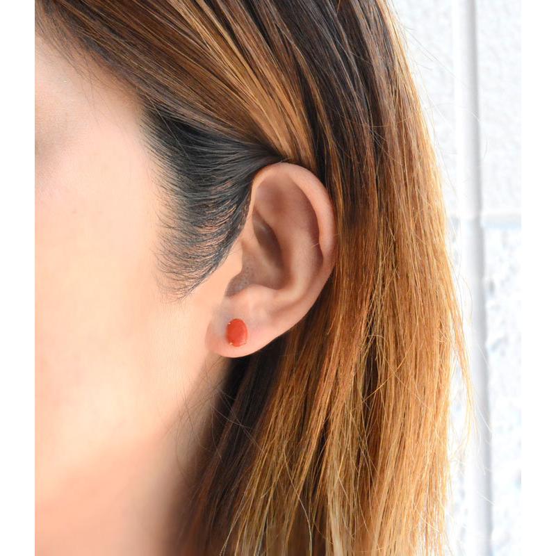 ピアス レディース 18金 スタッドピアス 珊瑚 大粒 サンゴ シンプル 