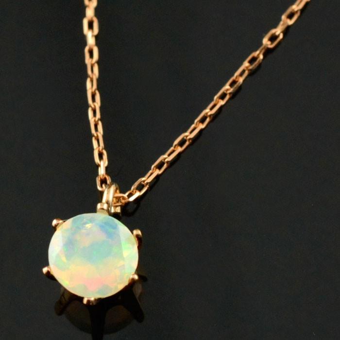 18金 ネックレス オパール エチオピア ピンクゴールド k18 エチオピアオパール 一粒ペンダント 4mm 華奢 レディース 18k 18金 誕生石 シンプル 人気