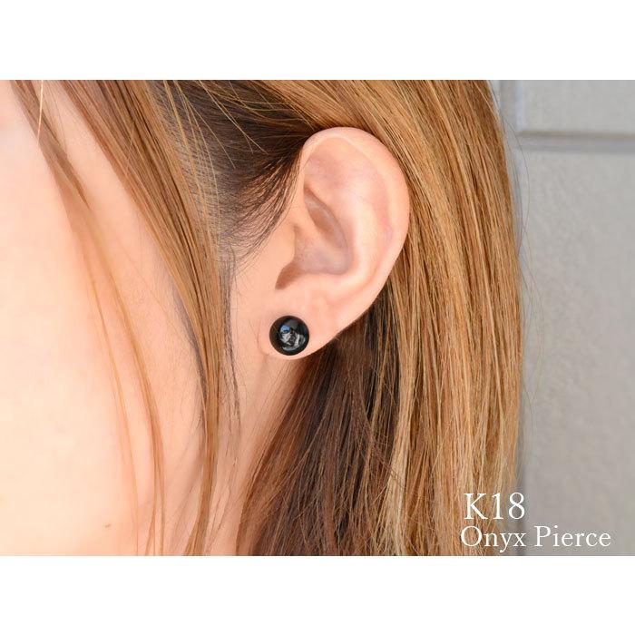 18金 ピアス オニキス 大粒 10mm k18 18k スタッドピアス 黒 一粒 