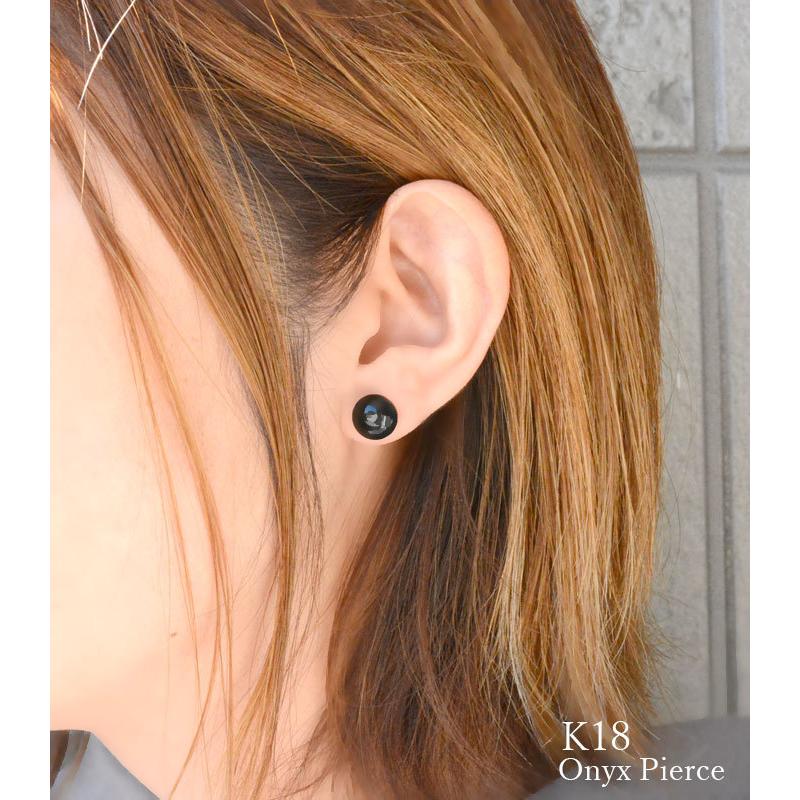 18金 ピアス オニキス 大粒 10mm k18 18k スタッドピアス 黒 一粒 