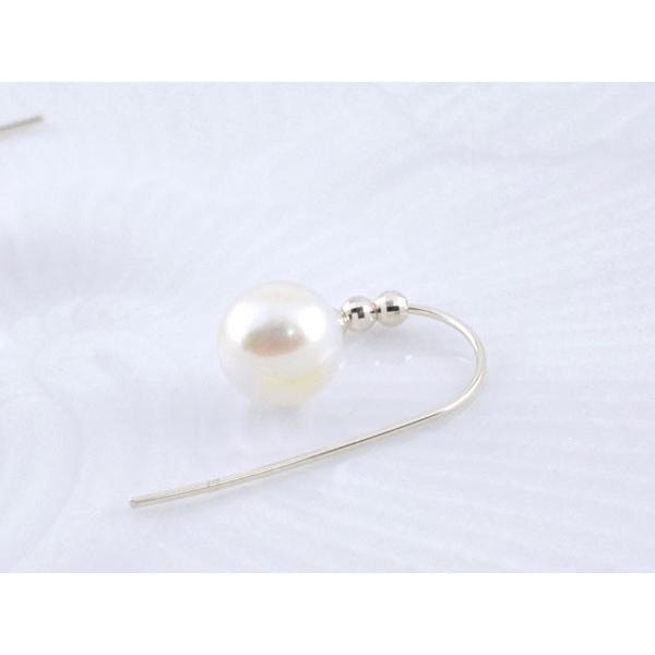 18金 パール ピアス ホワイトゴールドk18 K18 18K チェーン 真珠 あこや アコヤ真珠  カットボール 華奢 シンプル 輝き  クリスマスの画像