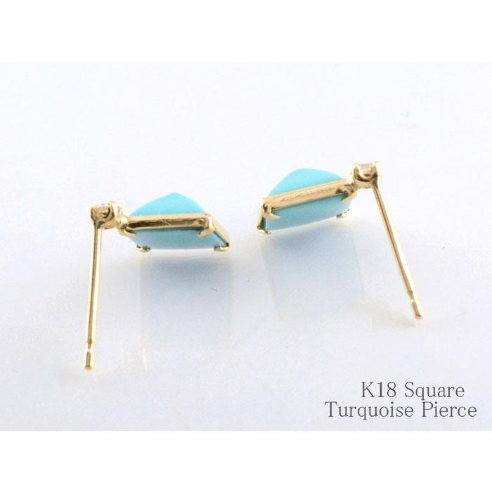 k18 ピアス ターコイズ 天然ダイヤモンド スタッドピアス ピラミタルカット ゴールド トルコ石 レディース 18金 18k プレゼント 青色 ブルー 華奢 人気 誕生石の画像