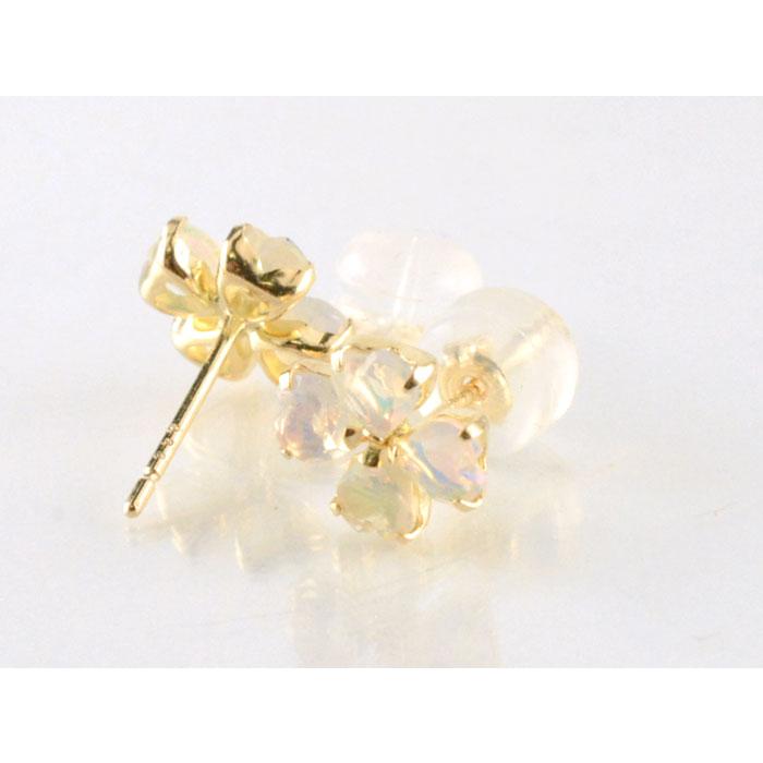 ピアス オパール k18 スタッドピアス ハート レディースピアス 四葉 クローバー お花 フラワー シンプル イエローゴールドk18 18金 18k プレゼント 誕生石の画像