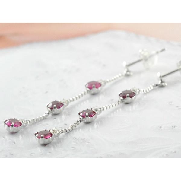 18金 ロングピアス ピアスダイヤモンド k18 18k ダイヤ 誕生石 ゴールド チェーン ピアス ホワイトゴールド 華奢 ルビー シンプル 輝き  クリスマスの画像