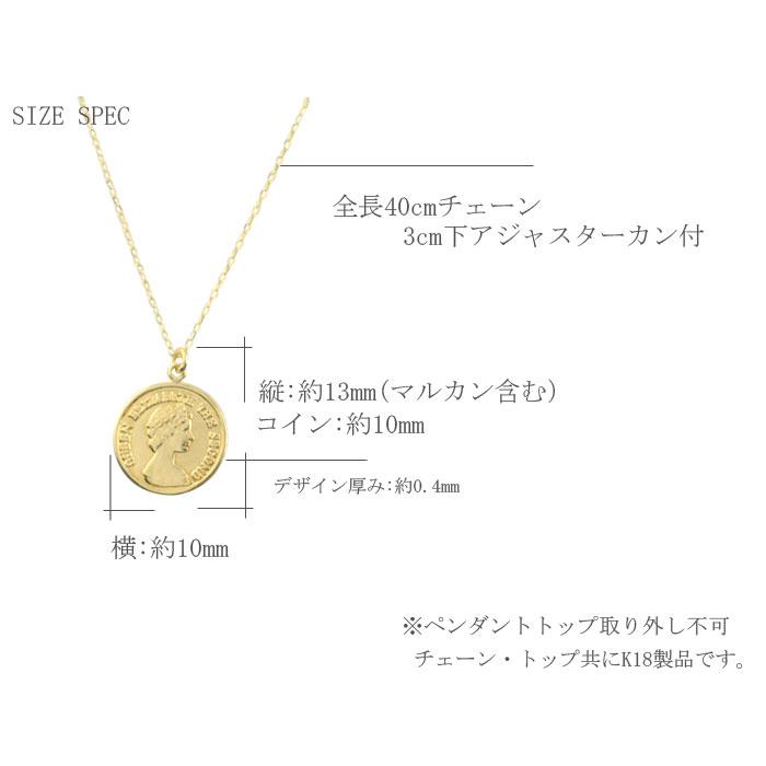 K18 エリザベス ネックレス 薄型 ネックレス レディース コイン k18 18金 エリザベス 薄型 ペンダント