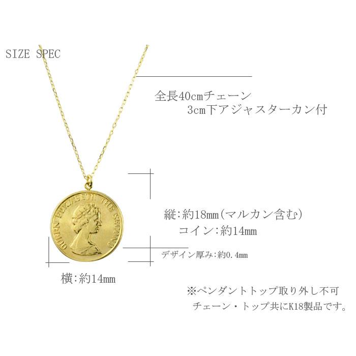 コインネックレス レディース 18金 K18 エリザベス コイン ペンダント
