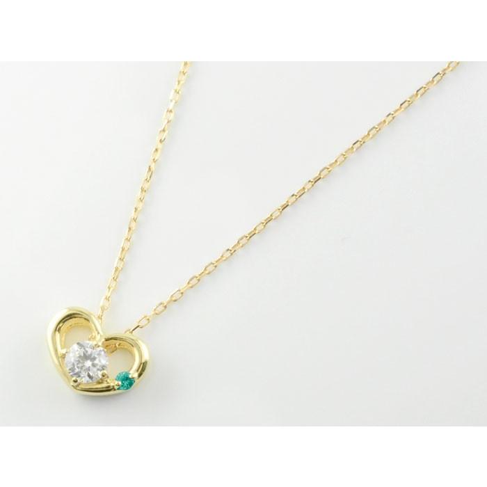 ダイヤモンド ネックレス 18金 エメラルド k18 イエローゴールドk18 1粒ハートモチーフ 誕生石 ペンダント ダイヤ 18k 18金 レディース 人気  クリスマスの画像