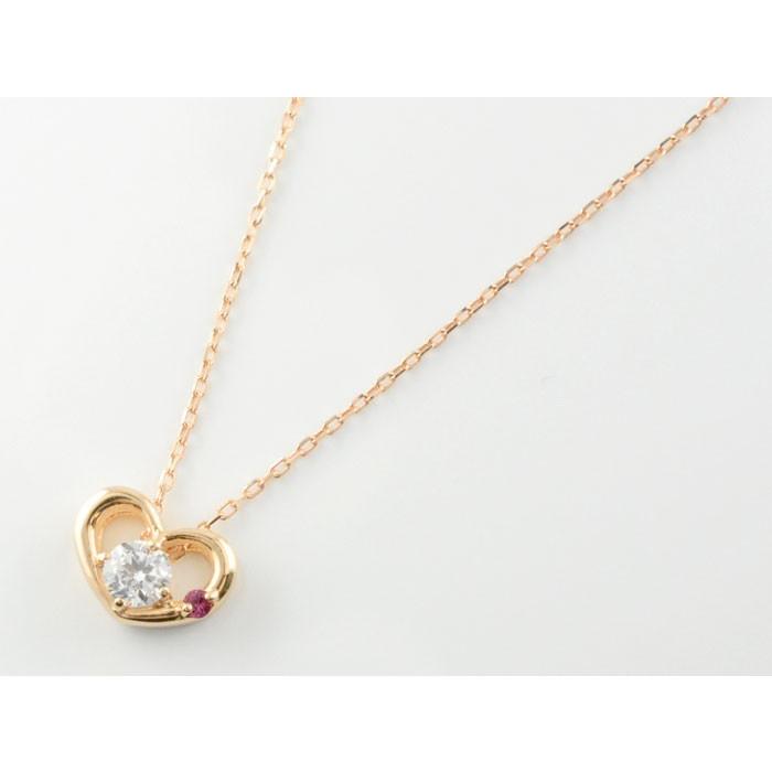 ダイヤモンド ネックレス 18金 ルビー k18 ピンクゴールドk18 1粒ハートモチーフ 誕生石 ペンダント ダイヤ 18k 18金 レディース 人気  クリスマスの画像