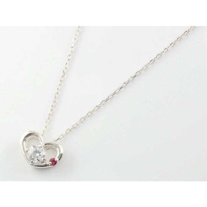 ダイヤモンド ネックレス 18金 ルビー k18 ホワイトゴールドk18 1粒ハートモチーフ 誕生石 ペンダント ダイヤ 18k 18金 レディース 人気  クリスマスの画像