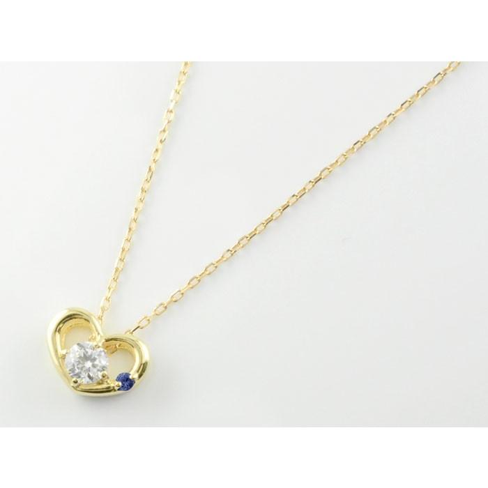ダイヤモンド ネックレス 18金 サファイア k18 イエローゴールドk18 1粒ハートモチーフ 誕生石 ペンダント ダイヤ 18k 18金 レディース 人気  クリスマスの画像