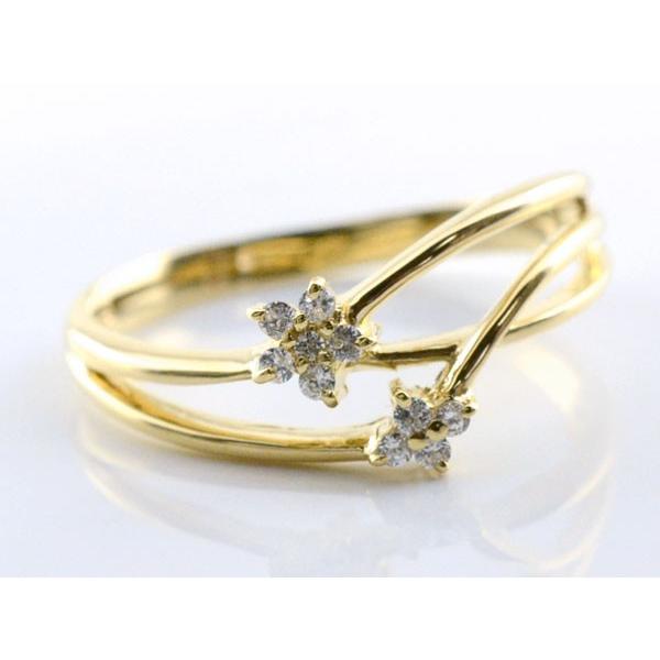 18金 指輪 k18 ダイヤモンド リング 10周年 記念 イエローゴールドk18 フラワー テン10粒 花 18k 10石 テンダイヤモンド  クリスマスの画像