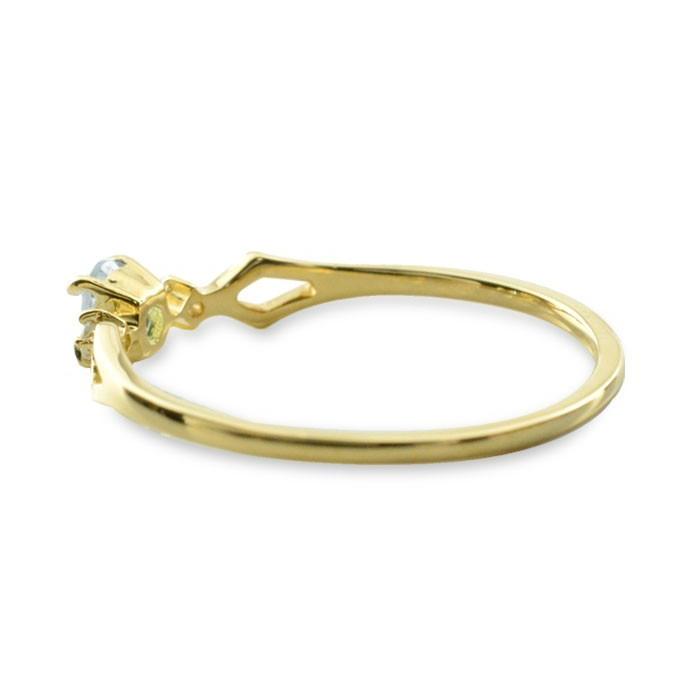 リング 18金 ダイヤモンド アクアマリン オーバル 指輪 k18 ピンキーリング イエローゴールドk18 クラシカル 18k 華奢 レディース 重ねづけ  クリスマスの画像