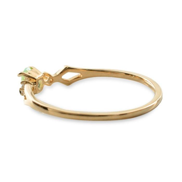 リング 18金 ダイヤモンド ペリドット オーバル 指輪 k18 ピンキーリング ピンクゴールドk18 クラシカル 18k 華奢 レディース 重ねづけ  クリスマスの画像