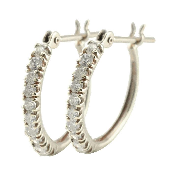 ピアス レディース フープピアス ダイヤモンド ホワイトゴールドk18 ダイヤモンドピアス k18 10石 フープ 18k 18金 天然石 ダイヤ クリスマス