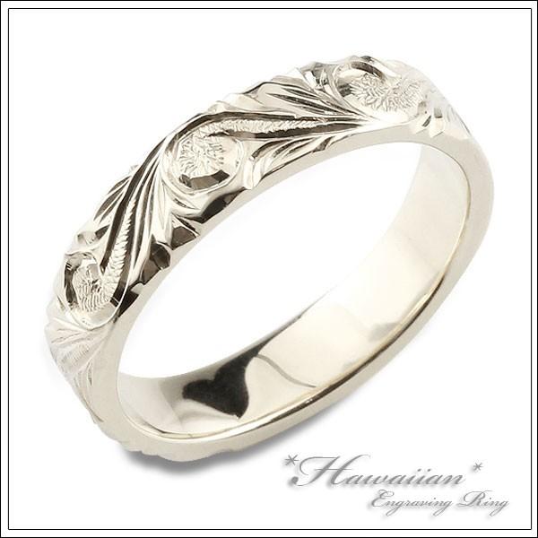 18金 リング レディース k18 ハワイアンジュエリー ホワイトゴールドk18 シンプル ストレート ヒラウチ 手彫り 結婚指輪 エンゲージリング 指輪 クリスマス
