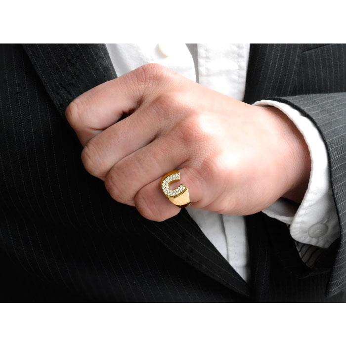 18金 印台 メンズ リング 馬蹄 k18 ダイヤモンド 指輪 馬 蹄鉄 メンズ