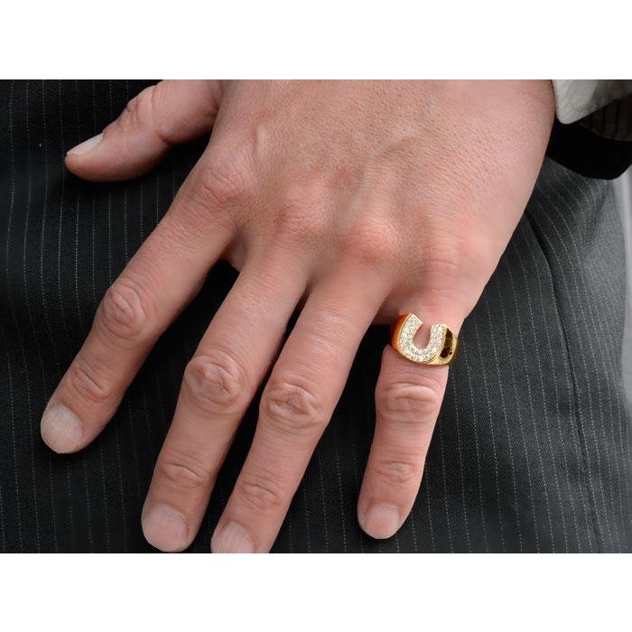 18金 印台 メンズ リング 馬蹄 k18 ダイヤモンド 指輪 馬 蹄鉄 メンズ