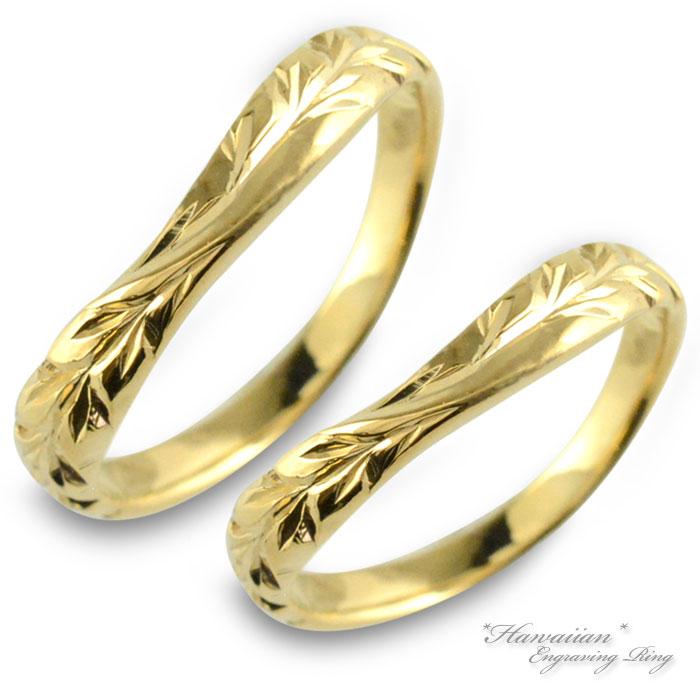 最新人気 ハワイアン 10金 ペアリング ハワイアンジュエリー レディース ホワイトデー ブライダル k10 結婚指輪 彫金 葉 地金リング イエローゴールドk10 リング メンズ ペアリング
