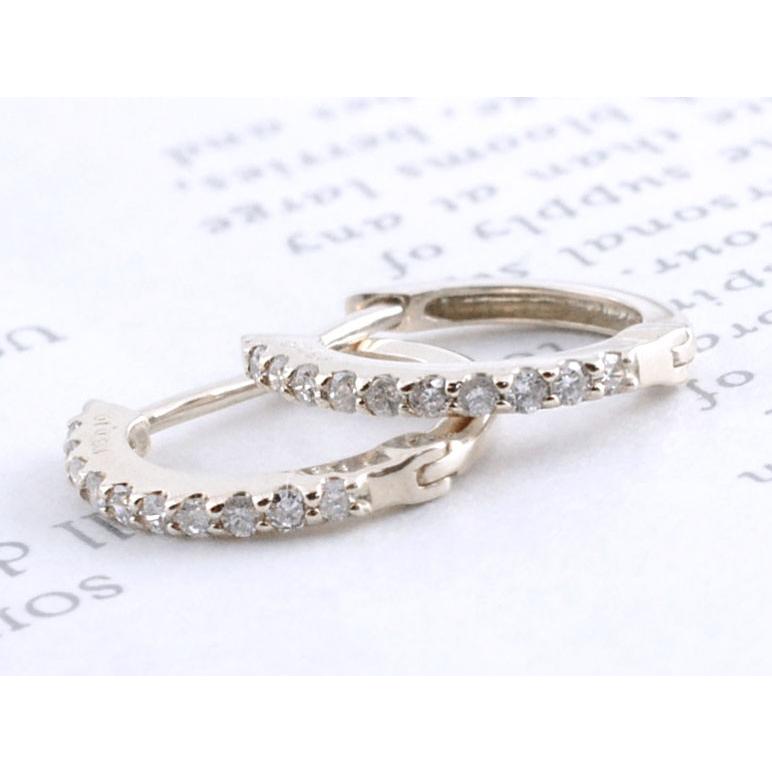 ダイヤモンド フープピアス レディース 18金 K18 ホワイトゴールド ダイヤピアス フープ スタッドピアス シンプル 18K プレゼント クリスマスの画像