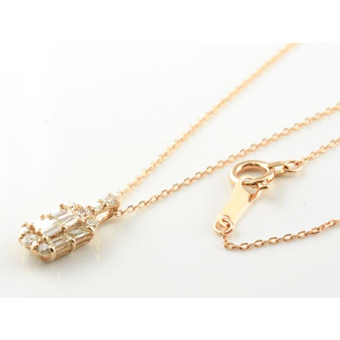 バケットカット ダイヤモンド ネックレス レディース 18金 K18 バゲット ダイヤネックレス ピンクゴールド 角石 華奢 シンプル 18K プレゼント クリスマスの画像