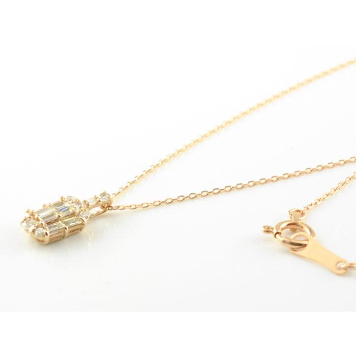 バケットカット ダイヤモンド ネックレス レディース 18金 K18 バゲット ダイヤネックレス ピンクゴールド 角石 華奢 シンプル 18K プレゼント クリスマスの画像