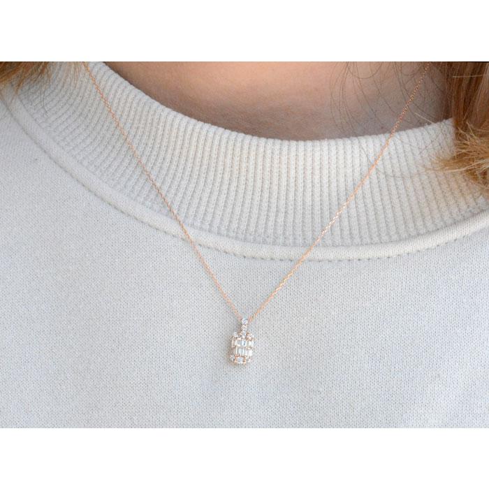 バケットカット ダイヤモンド ネックレス レディース 18金 K18 バゲット ダイヤネックレス ピンクゴールド 角石 華奢 シンプル 18K プレゼント クリスマスの画像