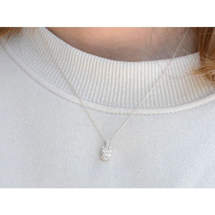 18金 ダイヤモンド ネックレス バケットカット ダイヤネックレス レディース バゲット  k18 ホワイトゴールドk18 18k 角石 華奢 シンプル 樽型  クリスマスの画像