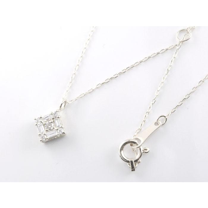 K18 ネックレス レディース バケットカット ダイヤモンド ペンダント 18金 ホワイトゴールド バゲット 角石 華奢 シンプル ギフト クリスマスの画像