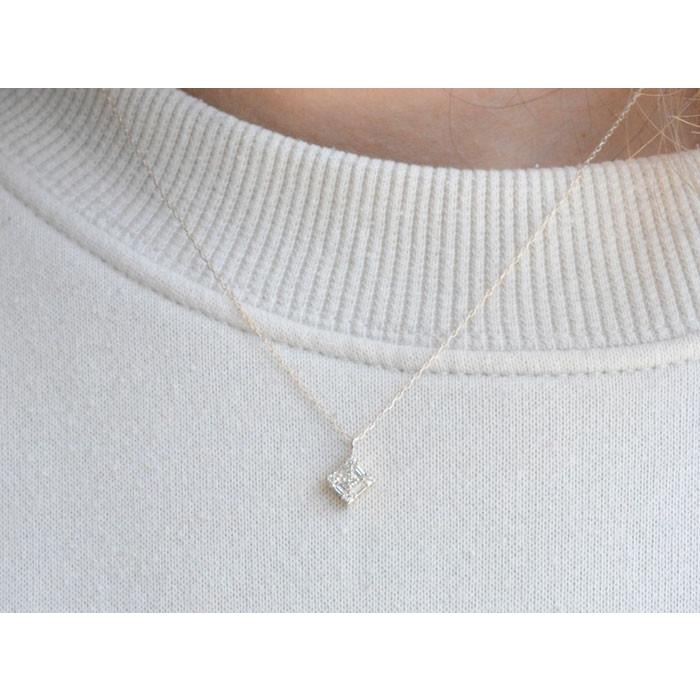 K18 ネックレス レディース バケットカット ダイヤモンド ペンダント 18金 ホワイトゴールド バゲット 角石 華奢 シンプル ギフト クリスマスの画像