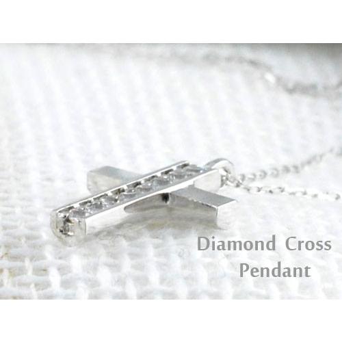 ネックレス レディース ダイヤモンド  18金 ペンダント  ホワイトゴールドk18 18k クロス 0.11ct ダイヤ  ダイヤネックレス 十字架 人気  クリスマスの画像