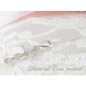 ネックレス レディース ダイヤモンド  18金 クロス  ホワイトゴールドk18 18k  0.08ct ダイヤ  華奢 ダイヤネックレス ペンダント 十字架 人気  クリスマスの画像