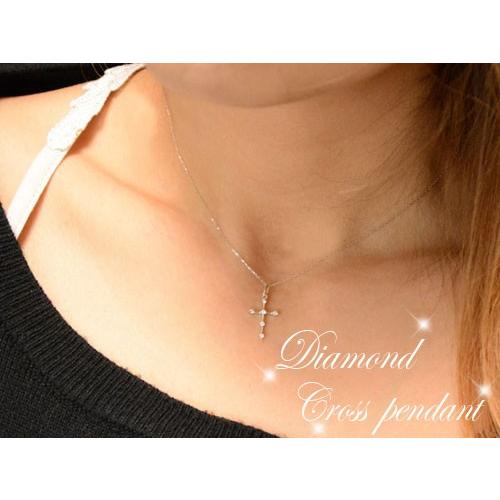 ネックレス レディース ダイヤモンド  18金 クロス  ホワイトゴールドk18 18k  0.08ct ダイヤ  華奢 ダイヤネックレス ペンダント 十字架 人気  クリスマスの画像