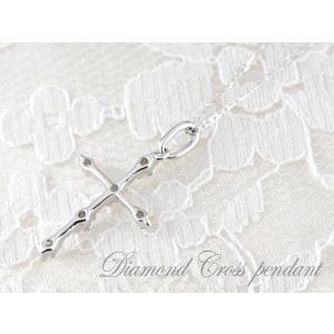 ダイヤモンド ネックレス 18金 クロス レディース ホワイトゴールドk18 18k  0.08ct ダイヤ  華奢 ダイヤネックレス ペンダント 十字架 人気  クリスマスの画像