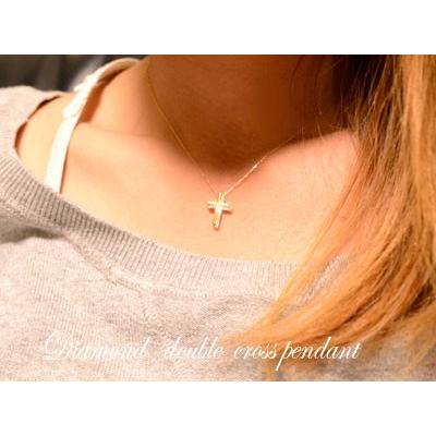 ネックレス レディース ダイヤモンド   18金 ダイヤモンドペンダント ダイヤネックレス ピンクゴールドk18 k18 クロス 0.14ct 18k 十字架 人気  クリスマスの画像