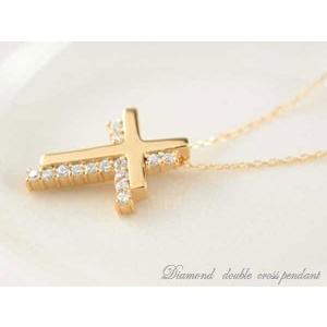 ダイヤモンド ネックレス レディース 18金 ダイヤモンドペンダント ダイヤネックレス ピンクゴールドk18 k18 クロス 0.14ct 18k 十字架 人気  クリスマスの画像