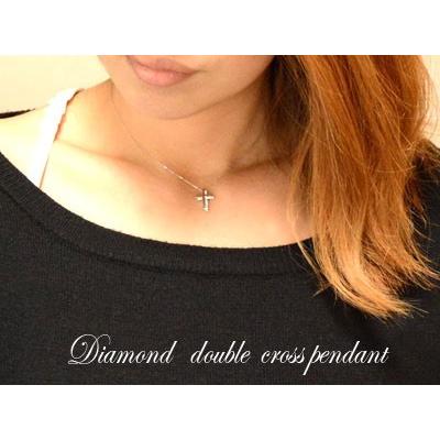ダイヤモンド ネックレス 18金 レディース ダイヤモンドペンダント ダイヤ ホワイトゴールドk18 k18 クロス 0.14ct 18k 人気  クリスマスの画像