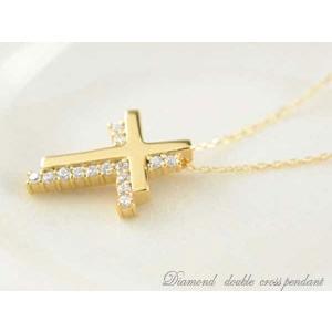 ネックレス レディース 18金 ダイヤモンド   ダイヤモンドペンダント ダイヤ イエローゴールドk18 k18 クロス 0.14ct 18k 人気  クリスマスの画像