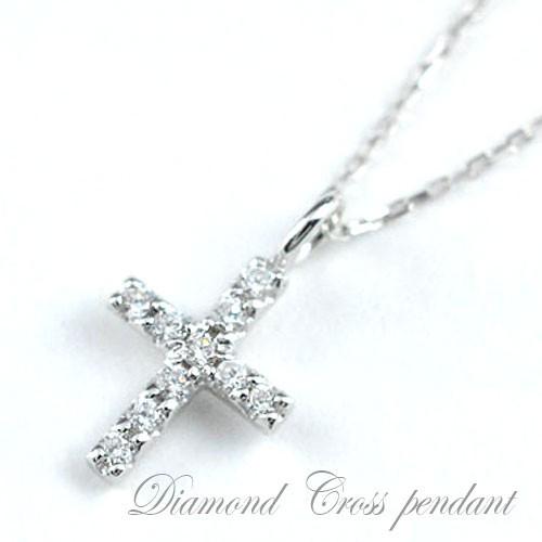 ダイヤモンド ネックレス 18金 クロス レディース ペンダント ホワイトゴールドk18 18k クロス 0.08ct 華奢 ダイヤネックレス 十字架 人気  クリスマス